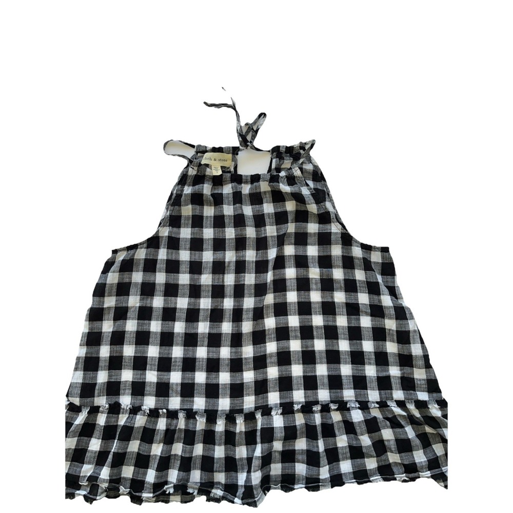 Anthropologie Cloth & Stone Women's plaid Halther Ruffle hem Ties Top Size S
